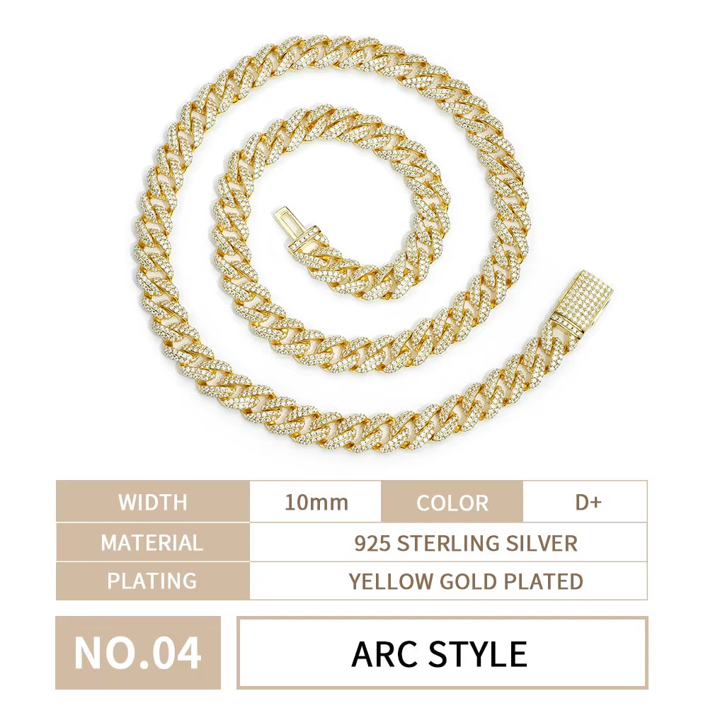 Custom Men Hiphop 10Mm 18K White Gold Plated 925 Sterling Silver Iced Out Mossanite Moissanite Diamond Cuban Necklace Link Chain