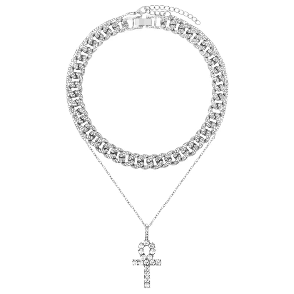Pink Luxury Sparkle Full Crystal Butterfly Cuba Choker Necklace for Women Bling Multicolor Rhinestone Chunky Punk Hiphop Jewelry