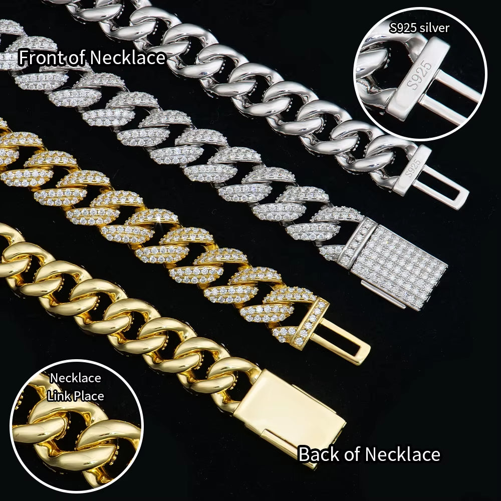 Custom Men Hiphop 10Mm 18K White Gold Plated 925 Sterling Silver Iced Out Mossanite Moissanite Diamond Cuban Necklace Link Chain