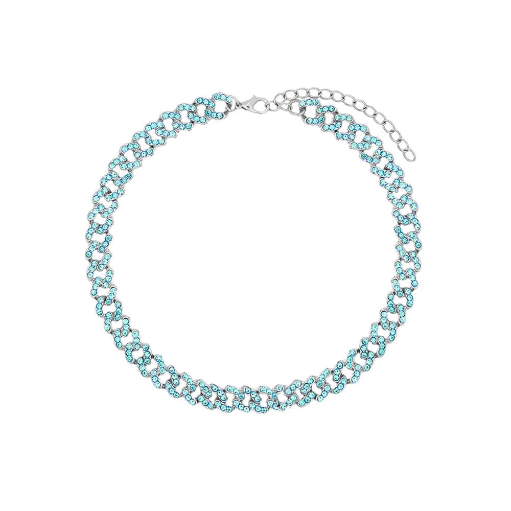 Pink Luxury Sparkle Full Crystal Butterfly Cuba Choker Necklace for Women Bling Multicolor Rhinestone Chunky Punk Hiphop Jewelry