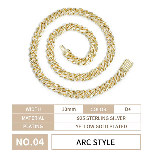 Custom Men Hiphop 10Mm 18K White Gold Plated 925 Sterling Silver Iced Out Mossanite Moissanite Diamond Cuban Necklace Link Chain