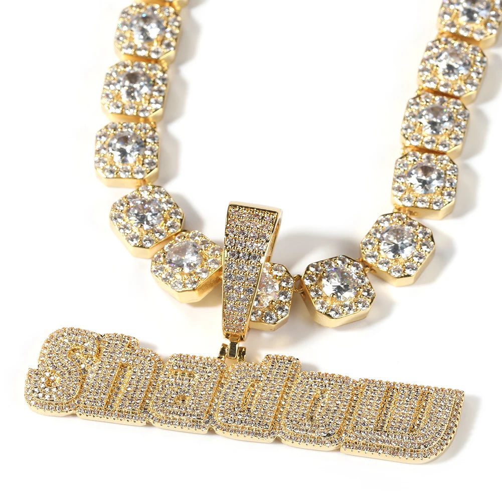 Custom Initial Letter Pendant Full Iced Out Cubic Zirconia with 12Mm Baguettecz Chain Necklace Hiphop Jewelry