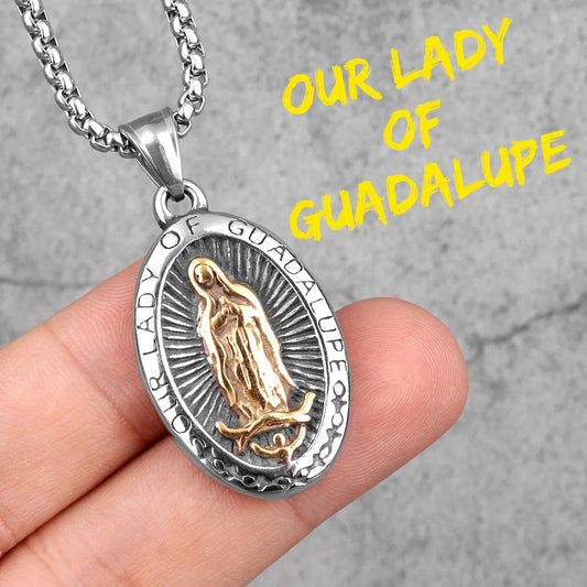 Our Lady of Guadeloupe Stainless Steel Men Necklaces Pendants Chain Punk for Boyfriend Male Jewelry Creativity Gift Wholesale