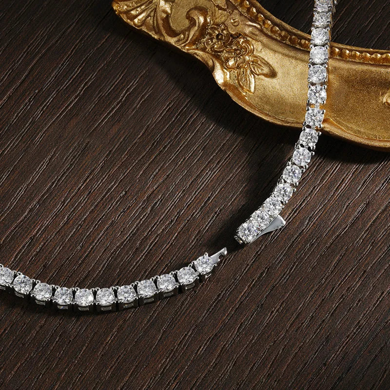 D Color Moissanite Tennis Necklace 925 Sterling Sliver Plated 18K Gold Necklace for Woman Man Hiphop Party Jewelry