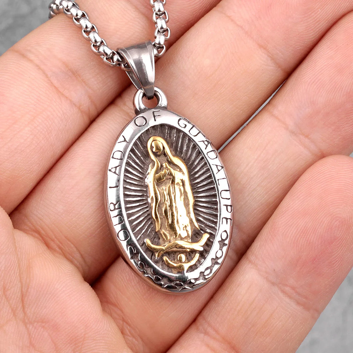 Our Lady of Guadeloupe Stainless Steel Men Necklaces Pendants Chain Punk for Boyfriend Male Jewelry Creativity Gift Wholesale