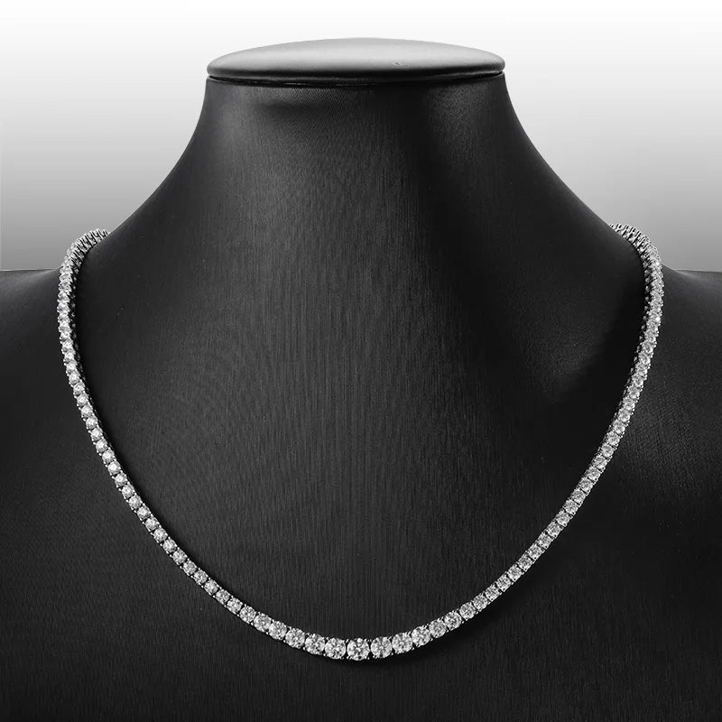 D Color Moissanite Tennis Necklace 925 Sterling Sliver Plated 18K Gold Necklace for Woman Man Hiphop Party Jewelry