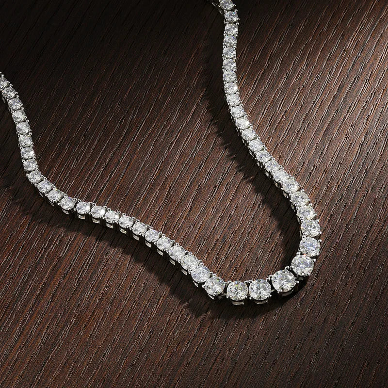 D Color Moissanite Tennis Necklace 925 Sterling Sliver Plated 18K Gold Necklace for Woman Man Hiphop Party Jewelry