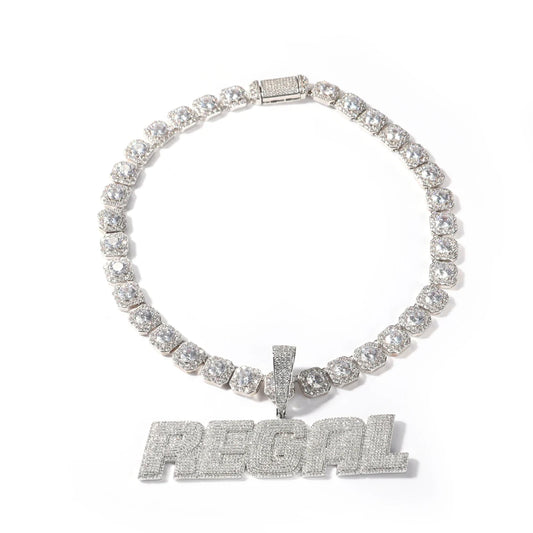 Custom Initial Letter Pendant Full Iced Out Cubic Zirconia with 12Mm Baguettecz Chain Necklace Hiphop Jewelry