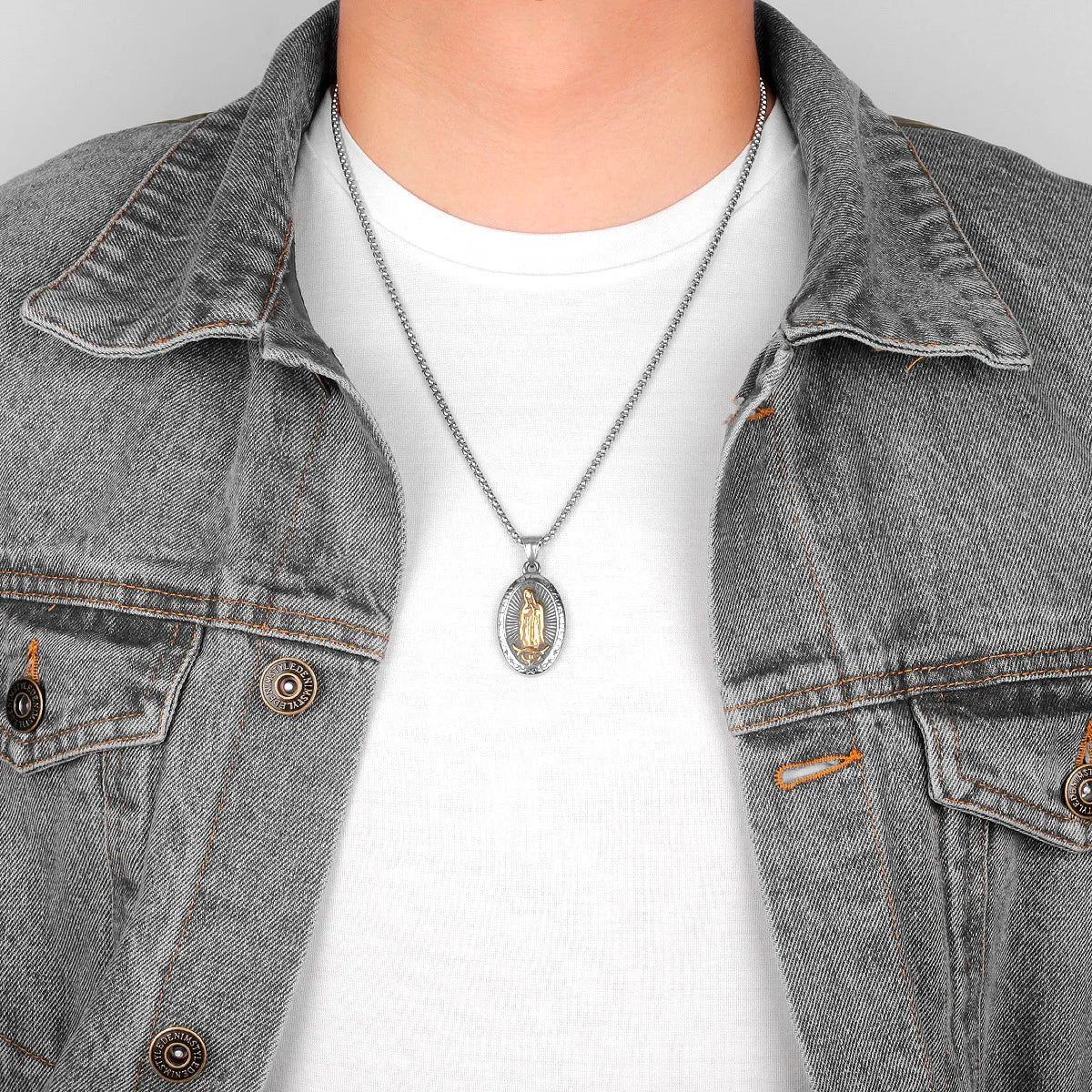 Our Lady of Guadeloupe Stainless Steel Men Necklaces Pendants Chain Punk for Boyfriend Male Jewelry Creativity Gift Wholesale