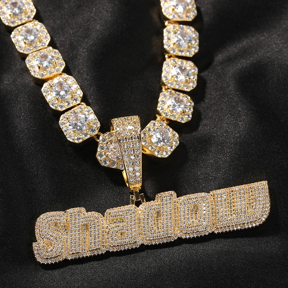 Custom Initial Letter Pendant Full Iced Out Cubic Zirconia with 12Mm Baguettecz Chain Necklace Hiphop Jewelry