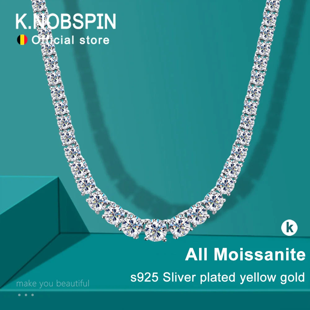 D Color Moissanite Tennis Necklace 925 Sterling Sliver Plated 18K Gold Necklace for Woman Man Hiphop Party Jewelry