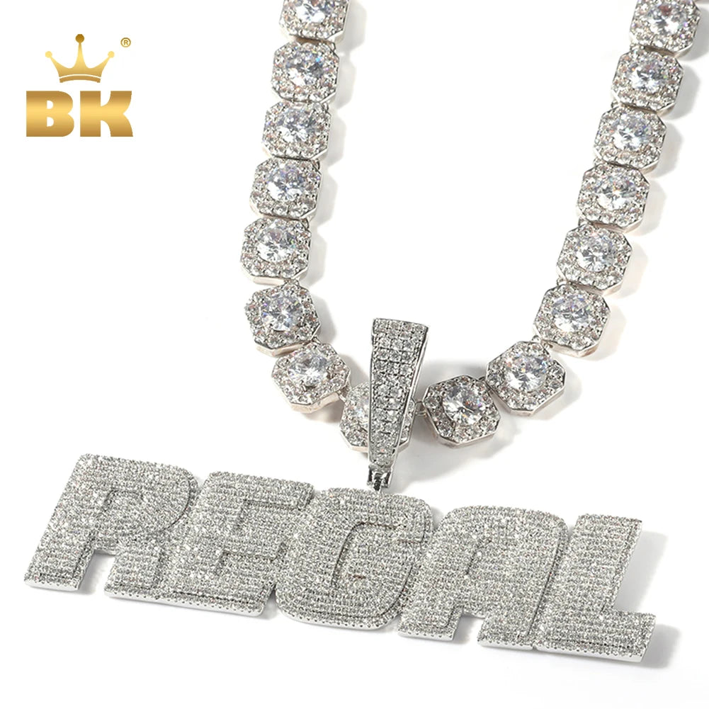 Custom Initial Letter Pendant Full Iced Out Cubic Zirconia with 12Mm Baguettecz Chain Necklace Hiphop Jewelry